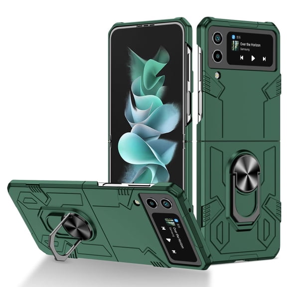 Compatible with Samsung Galaxy Z Flip 5 Case with Magnetic Ring Kickstand Heavy Duty Shockproof Case-Green