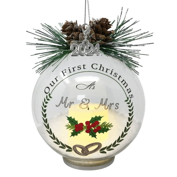First Christmas As Mr. & Mrs. Tree Ornament - Lighted Xmas Decorations - 4 in Ball - 1985