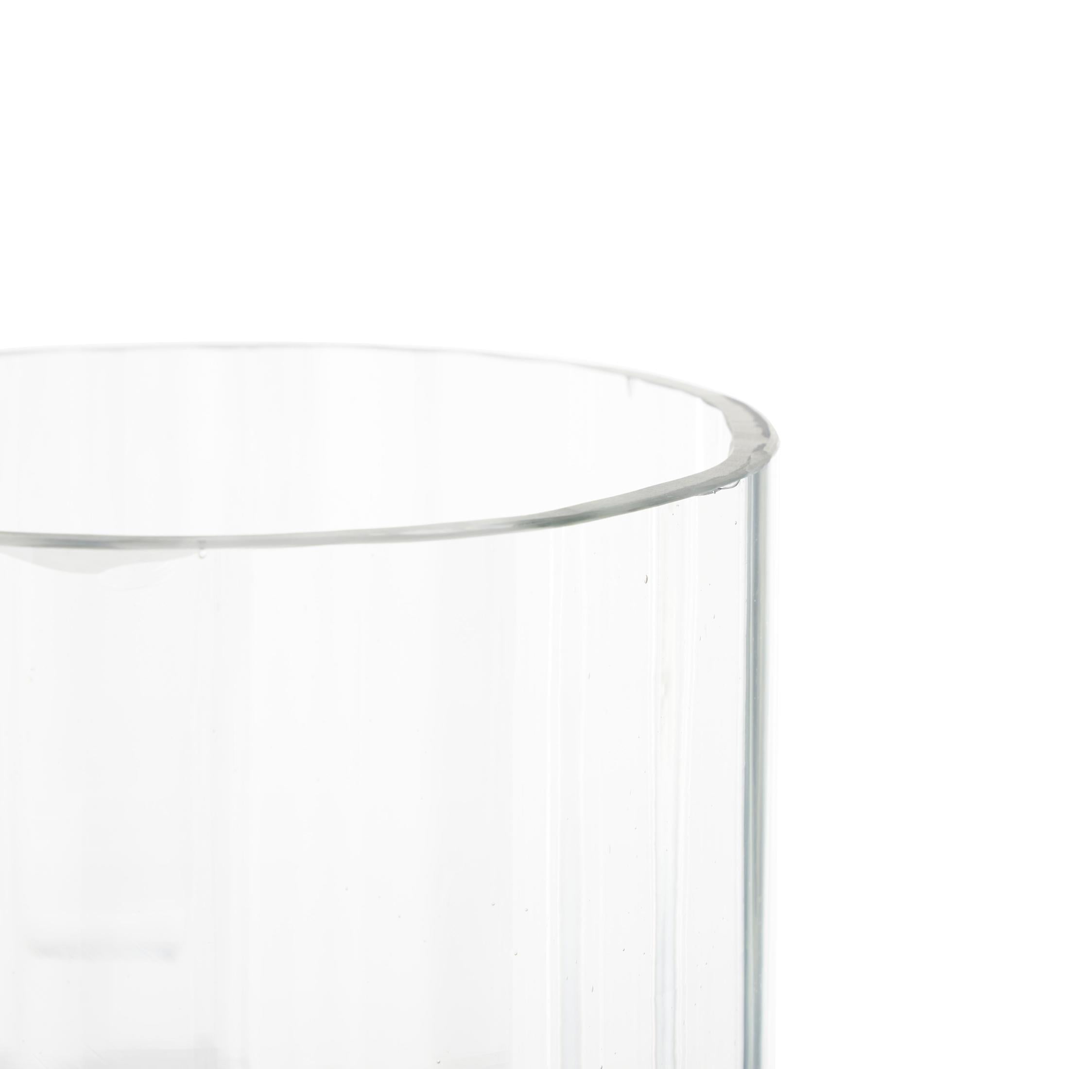 DecMode Glass Ribbed Fluted Candle Holder with Elevated Base