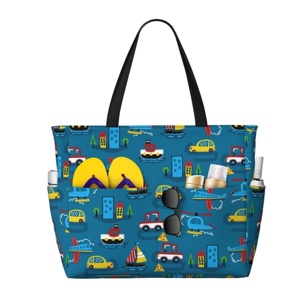Easygdp Transportations with Buildings Bolsa de Viaje de Playa de Gran Capacidad, Bolsa Tote Perfecta para la Playa, Escapadas de Fin de Semana y Viajes