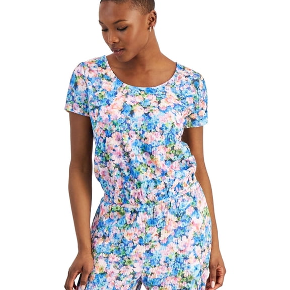 bar III Womens Floral-Print Basic T-Shirt, Multicoloured, Petite, PM