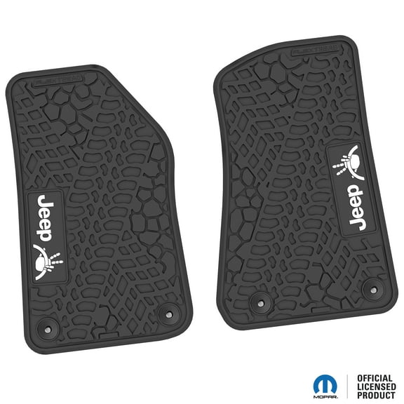 Flextread Floor Mats for 18-24 Jeep Wrangler JL, Gladiator & 4xe - Mopar Licensed Factory Fit - Black w/ White Jeep Wave & Wheel Insert - 100% Made in USA