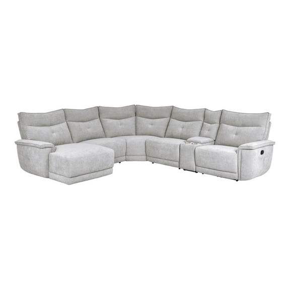 Lexicon Tesoro 6-Piece 1 Recliner Wood & Fabric Sectional Set in Mist Gray