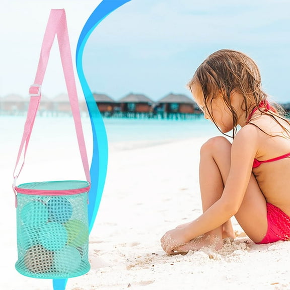 Extra Large Beach Bag with Zipper Sand Proof Mesh Tote for Shell Collecting Vacation Essentials Adjustable Strap Kids & Adults