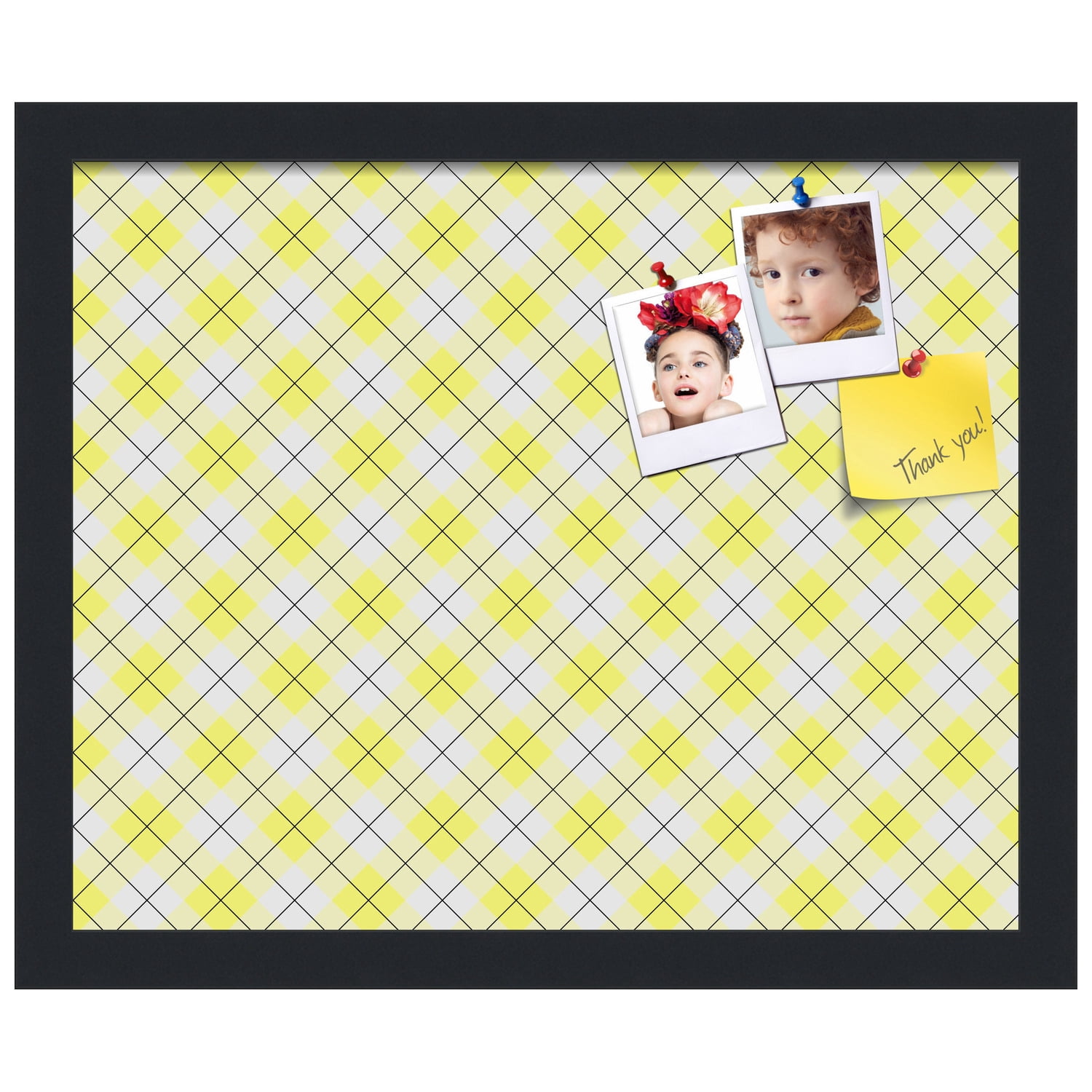 PinPix ArtToFrames 14x11 Custom Cork Bulletin Board Argyle Bright Yellow   Poster Board Has a Fabric Style Canvas Finish, Framed in Satin Black (PinPix-647)