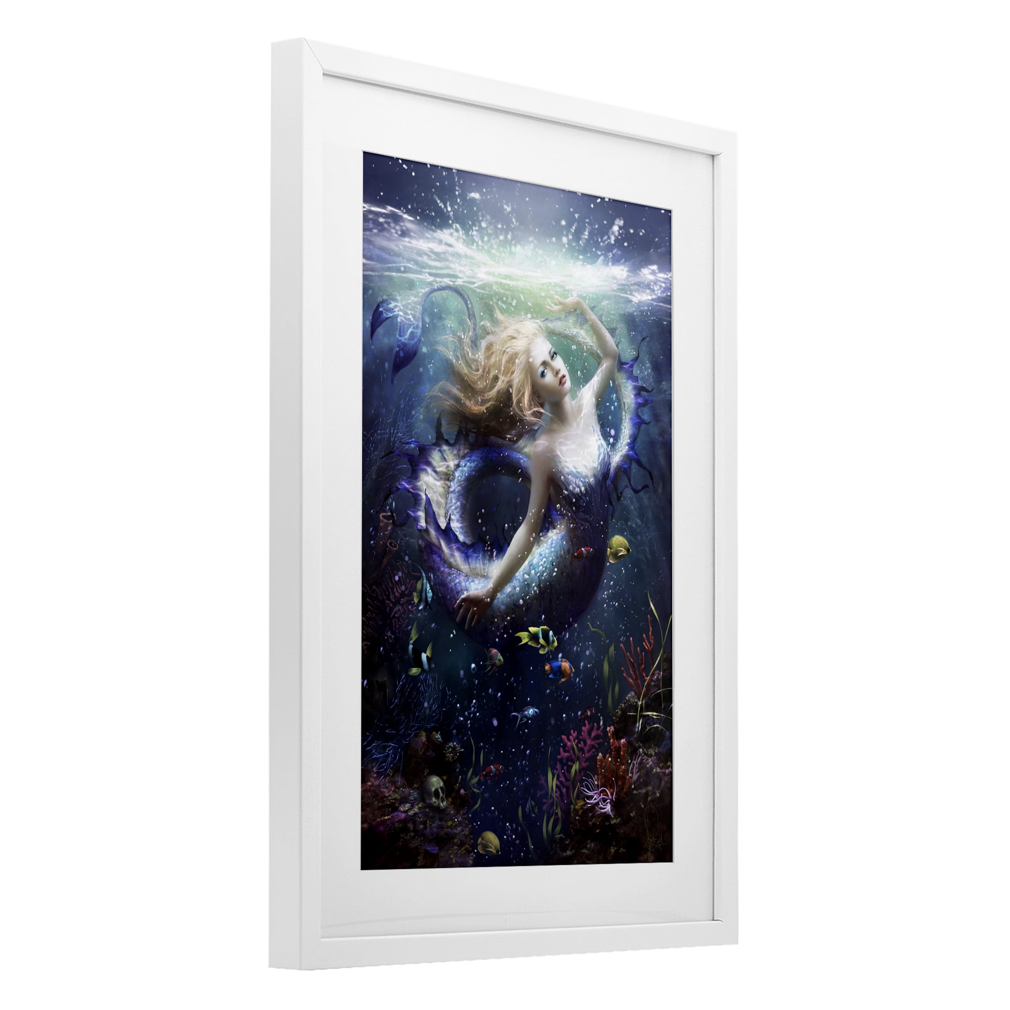 Stupell Industries Deep Sea Mermaid White Framed Print Under Glass, design by Melanie Delon