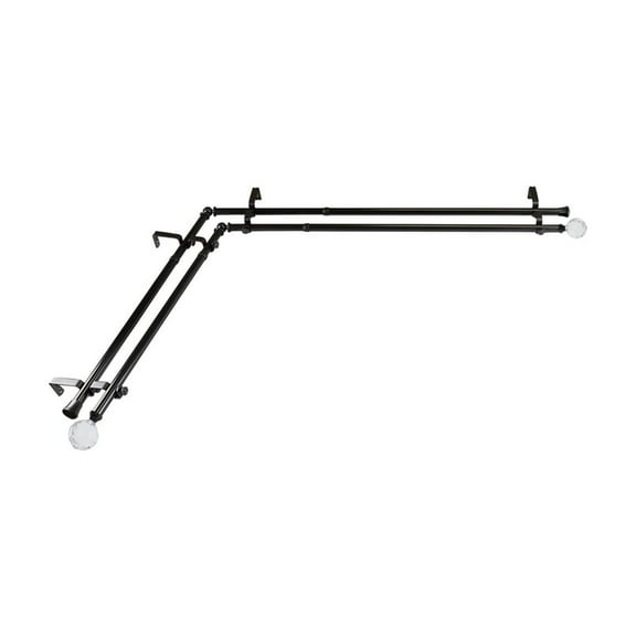 Corner Window Curtain Rod Double, Adjustable Black Rod 28-48 inch, Decorative Curtain Rods