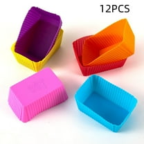 Casewin Rectangular Silicone Baking Cups / Cupcake and Muffin Molds, Random Vibrant Colors - 12-Pack