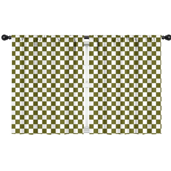 Blackout Kids Curtains,Olive Green and White Checkerboard Pattern Childrens Insulated Curtains Set Of 2,Bedroom Essentials,Toddler Room Decor 42"x54"