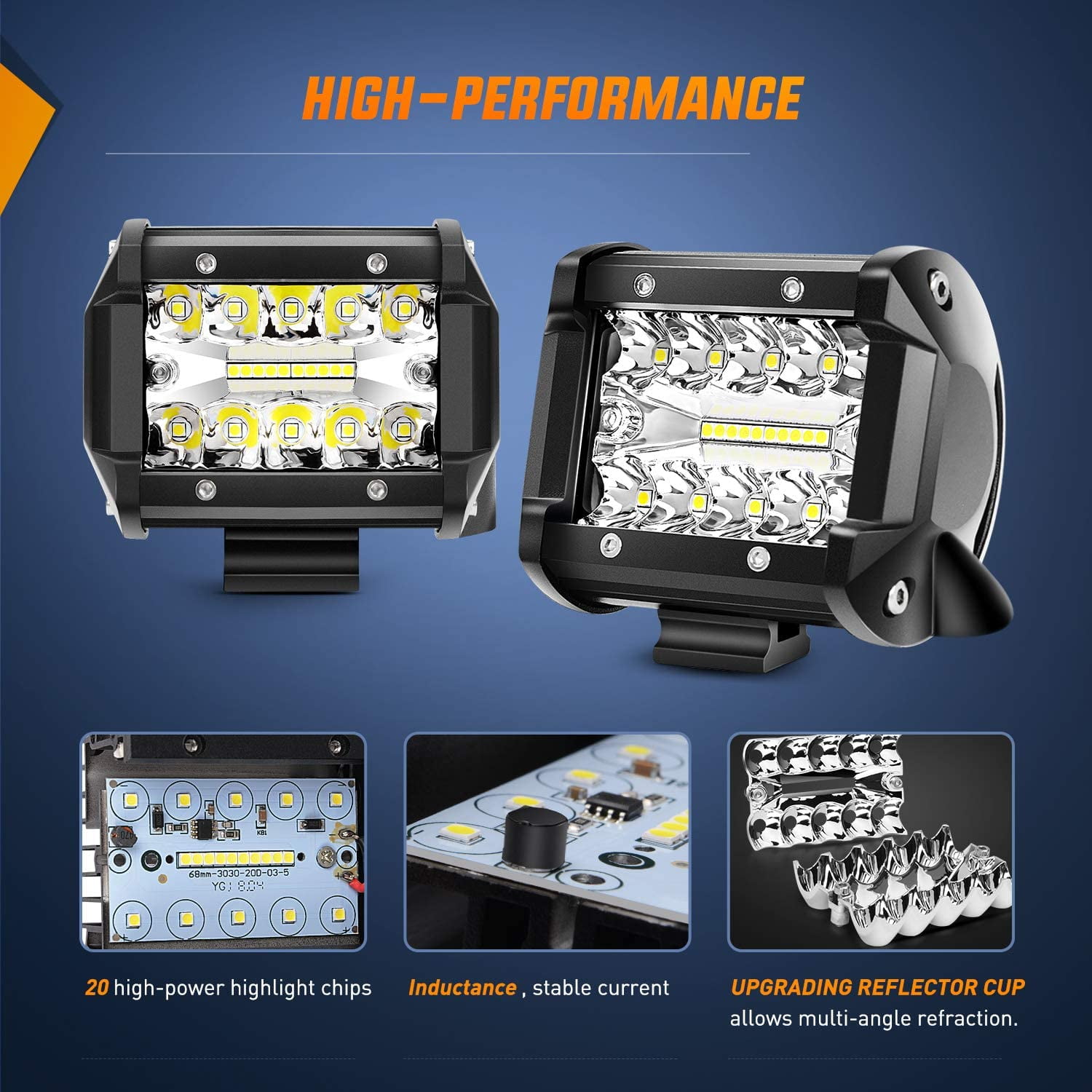 Nilight 2 Pcs 4 inch Car Light Bar 60W Work Light Driving Fog off Road Light Triple Row Waterproof Spot Flood Combo Beam LED Lights with 12 Ft Wiring Harness Kit 2 Leads for Pickup Truck ATV UTV Boat