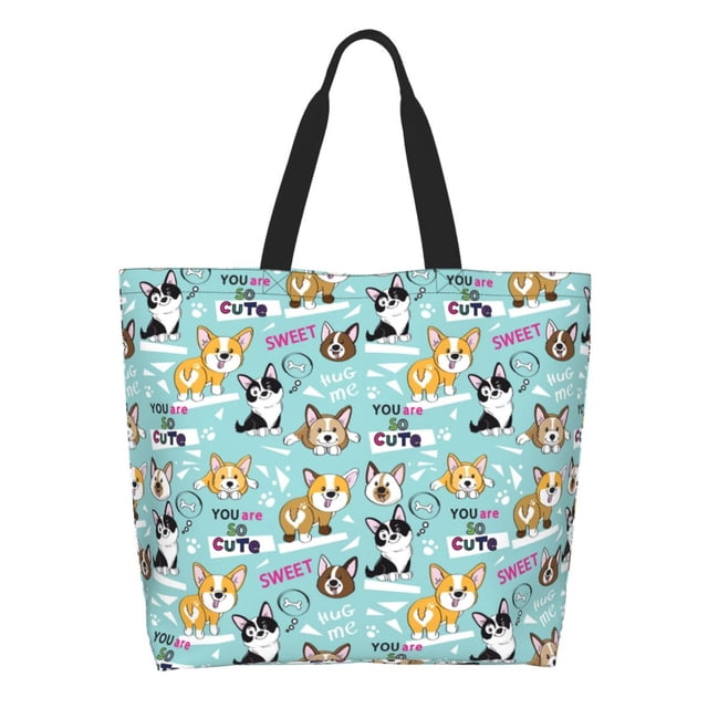 Fotbe Dogs Bolsa Tote Estética de Lona con Estampado para Mujer - Bolsa Reutilizable de Hombro Casual para Vacaciones, Compras, Trabajo y Gimnasio
