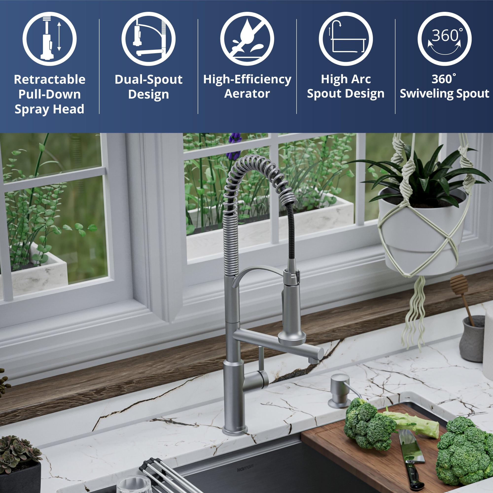 Karran Usa KKF360SS Adlington 1.8 GPM Single Hole Kitchen Faucet - Stainless Steel