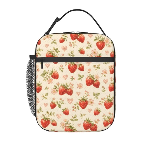 Strawberry Floral Lunch Bag Reusable Thermal Lunch Box with Handle for Women and Men