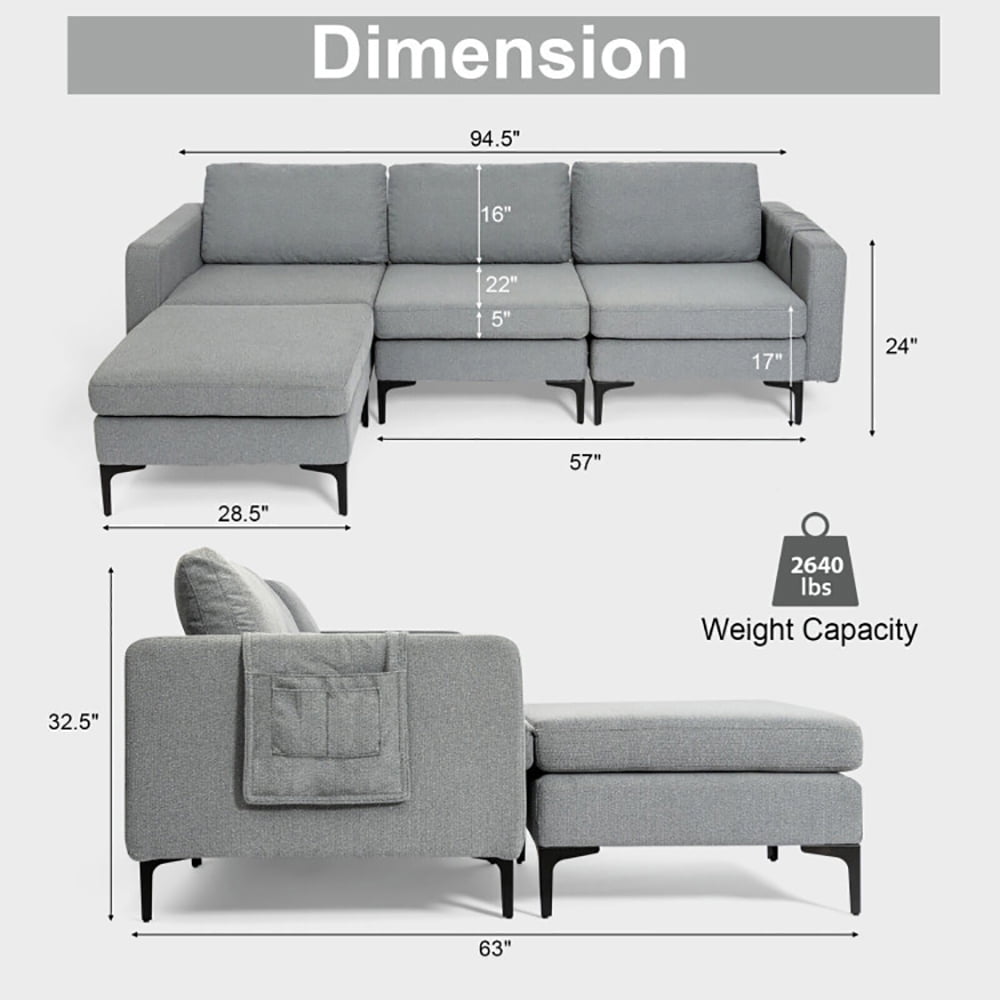 Finihen L-shaped Sectional Sofa Couch, Modular L-shaped Sectional Sofa with Reversible Chaise and 2 USB Ports, for Living Room, Dark Gray Finihen L-shaped Sectional Sofa Couch, Modular L-shaped Sectional Sofa with Reversible Chaise and 2 USB Ports, for Living Room, Dark Gray