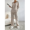 thumbnail image 6 of Khaki Ribbed Knit V Neck Slouchy Two-piece Outfit, 6 of 11