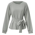 thumbnail image 4 of DHFJKG Sweatshirt For Women Tie Waist Raglan Sleeve Solid Color Round Neck Pullover Lightweight Classic Tops, 4 of 4