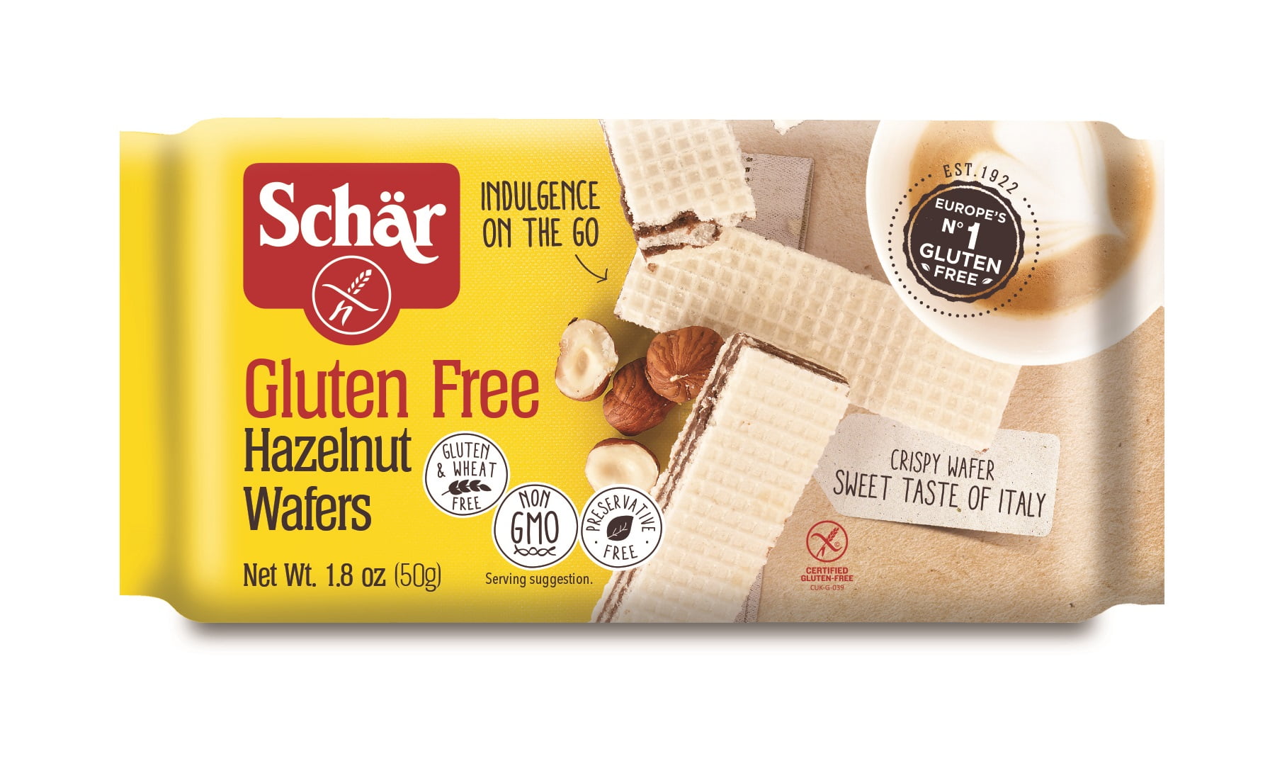 Schar Gluten Free Hazelnut Wafers, Gluten Free Wafer Cookies, 1.8 oz