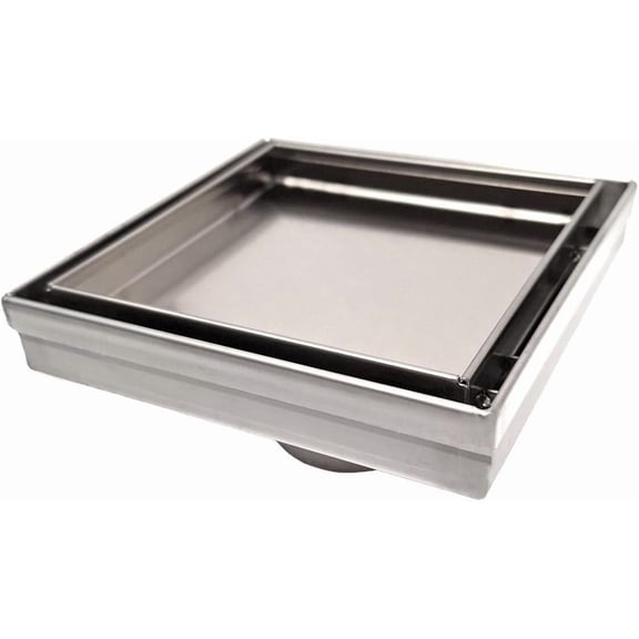 304 Stainless Steel Tile in Square Brushed Nickel Shower Drain Kit Hair Catcher Strainer Grate Cover Bathroom Floor Insert (Brushed Nickel, 5 Inch)