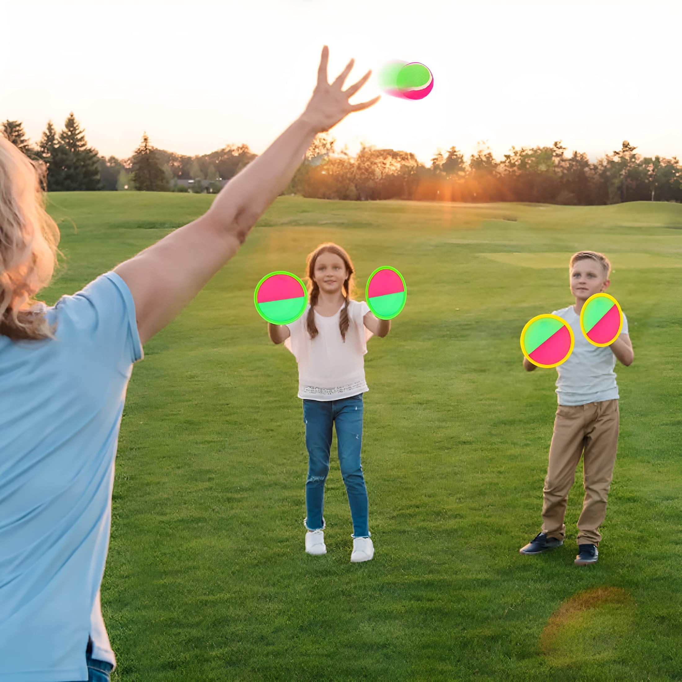 BESTSKY Toss and Catch Ball Set Catch Game Toys with 4 Paddles 6 Balls and 1 Storage Bag,Ball Sports Toys for Kids and Adults Family School Outdoor Games,Beach Playground Yard Games Supplies