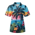 thumbnail image 4 of Huresd Hawaiian Shirts for Women Palm Tree Print Button Down Collar Tropical Tops Blouse Short Sleeve Dressy Tropical Shirts for Women XL Sky Blue, 4 of 5