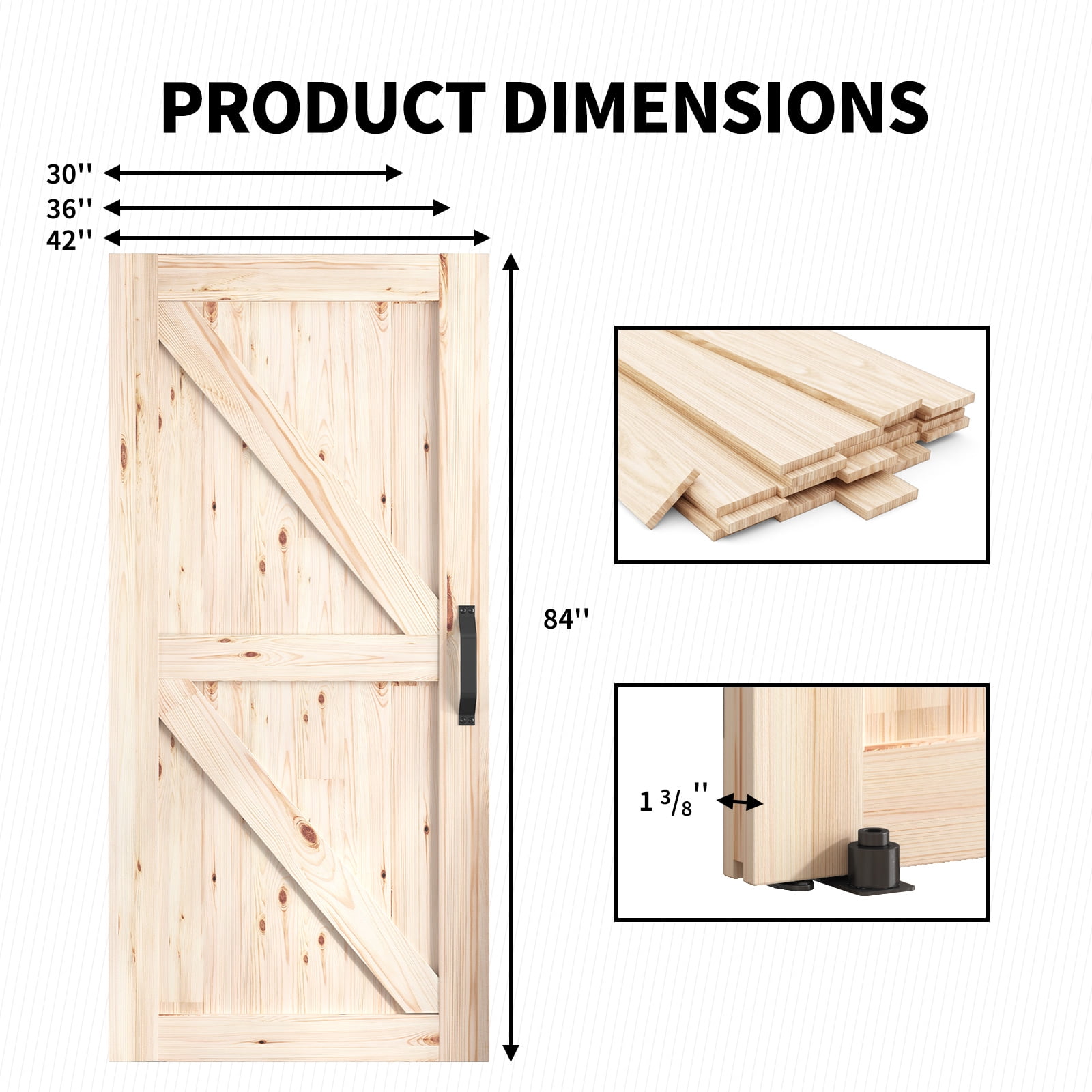 ZAFLY 42"x 84" Sliding Barn Door, Single Track Sliding Barn Door with Hardware Kit and Handle, Classic Wooden Barn Doors - Natural