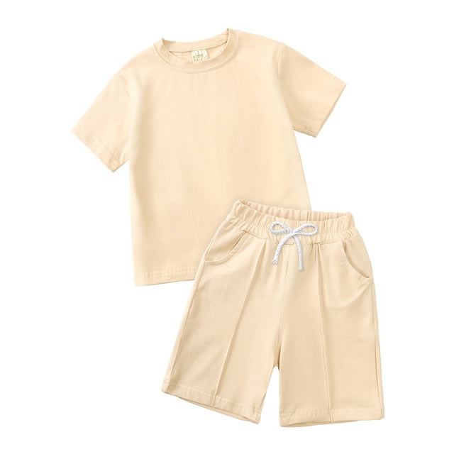 Icvfdpl Boys Spring Outfits Set Girls 2 Piece Tracksuit Solid Short Sleeve T Shirt With Shorts Set Soft Outwear 3-4 Years