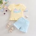 thumbnail image 2 of NIEWTR Toddler Baby Girls Summer Clothes Smocked Short Sleeve T-Shirt Tops Ruffled Plaid Short Sets Cute Outfits 2Pcs(Light Yellow,18-24 Months), 2 of 7