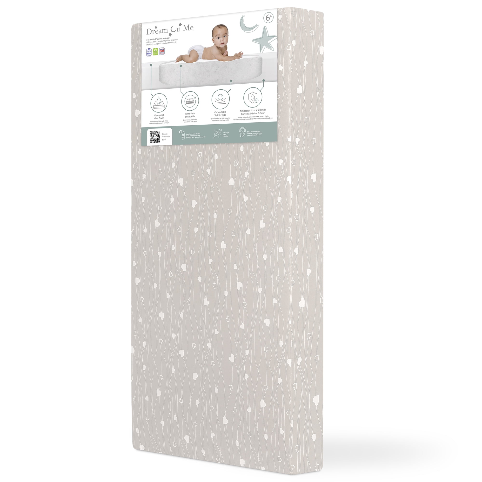 Dream On Me Modern Love 2 in 1 Infant and Toddler Mattress / Greenguard Gold Environment Safe Baby Mattress/ JPMA Certified Infant Mattress / Waterproof Vinyl Cover/ Maximum Support And Safety