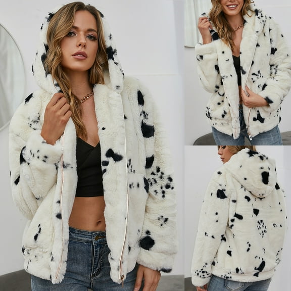 AOOCHASLIY Women Winter Coat Women Winter Warm Faux Coat Warm Furry Faux Jacket Long Sleeve Outerwear