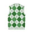 thumbnail image 5 of Kixjoy Sweater Vest for Men Formal Sleeveless V Neck Sweater Warm Plaid Ribbed Knit Vest Top Loose Fit Golf Fall Winter Pullover Tops, Green 3XL, 5 of 7