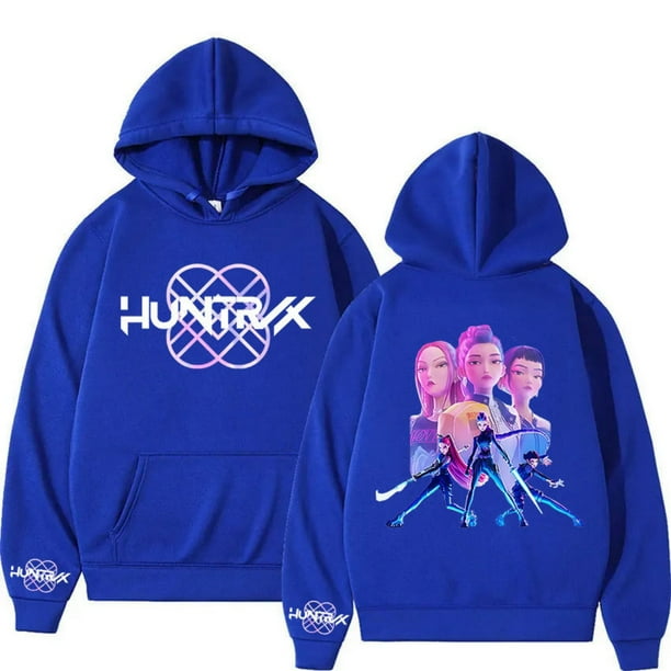 Moonsky Sudadera con capucha de moda para mujer de la cantante pop Dem/0n HUNTR/X con jersey corto, suave y cómoda, top de manga larga para uso informal en primavera, otoño e invierno. (Azul 2XL)
