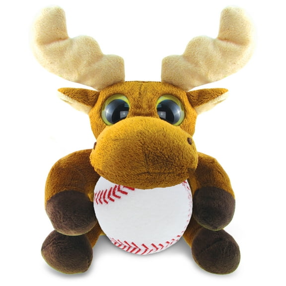 DolliBu Big Eye Moose Stuffed Animal with Baseball Plush - Soft Huggable Moose, Adorable Playtime Moose Plush Toy, Cute Wildlife Gift, Super Soft Plush Doll Animal Toy for Kids and Adults - 6 Inches