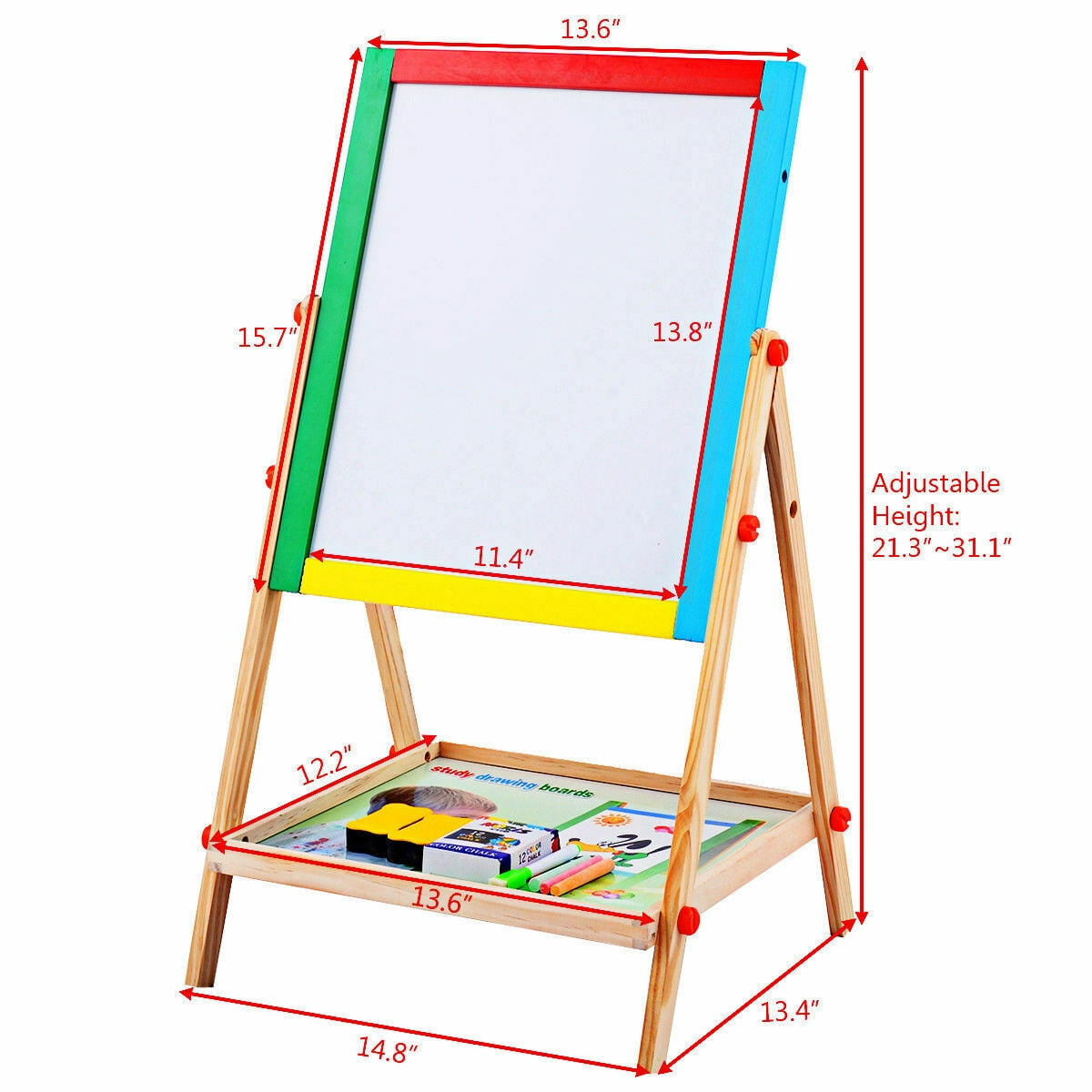 Adjustable 2 In 1 Wooden Easel Chalk Drawing Board Black / White