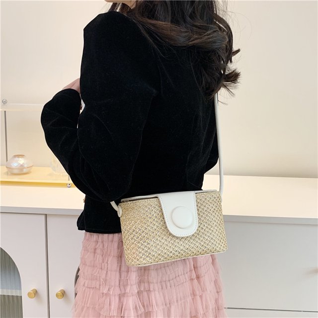 Bolsa De Hombro Bolsos de hombro para mujer Bolso bandolera tejido de verano de paja Bolsos tipo satchel de playa (Blanco) Likrtyny Para Estrenar