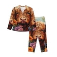 thumbnail image 1 of Balery Countryside Colorful Floral Cow Conjunto de Pijama con Estampado para Mujer, Conjunto de Dos Piezas con Manga Larga, Ropa de Dormir Suave con Bolsillos, Pijamas Cómodos-Large, 1 of 7