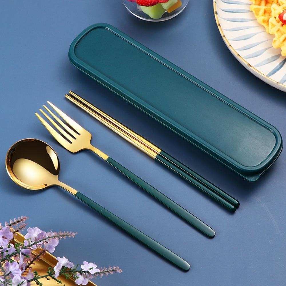 3pcs/set Spoon Fork Chopsticks Stainless Steel Travel Cutlery Tableware Box Sale