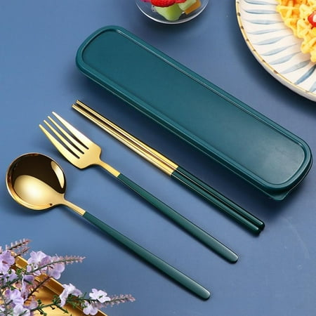 

Retap Simple Stainless Steel Portable Tableware Student Travel Lunch Box 3-Piece Set Of Spark Chopsticks Set New 4-Piece Set Of Gold