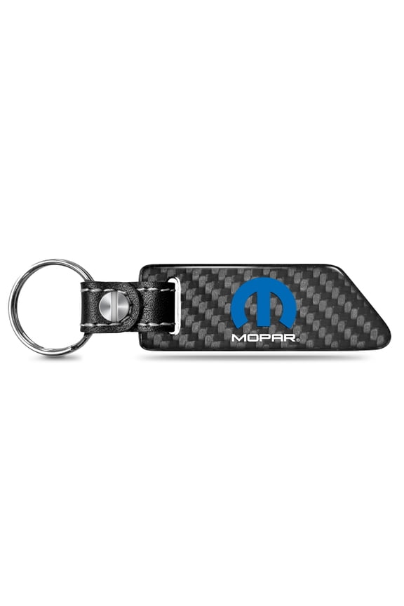 Mopar Real Carbon Fiber Blade Style with Black Leather Strap Key Chain