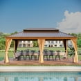 thumbnail image 4 of GAZEBETER 14' X 20' Permanent Hardtop Gazebo, Outdoor Galvanized Steel Double Roof Pavilion Pergola Canopy Wood-Looking with Aluminum Frame and Privacy Curtains for Garden,Patio, 4 of 8