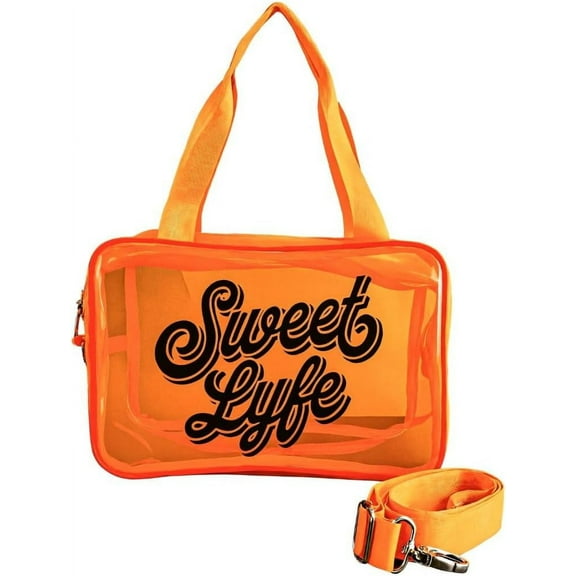Clear Cosmetic Bag with Bright Design, 10x6.7x3.93 inches, Clear Tote Bag (Orange)