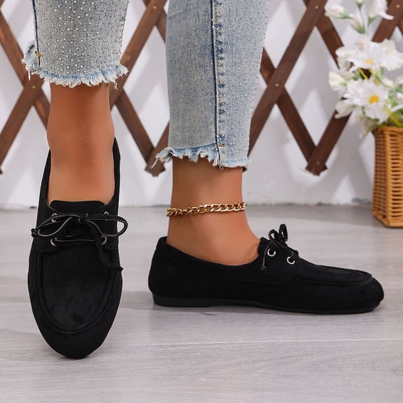 BLTIBY Ladies Lace-Up Soft-Soled Loafers with Low Heel Comfortable Shoes for Spring Black 36