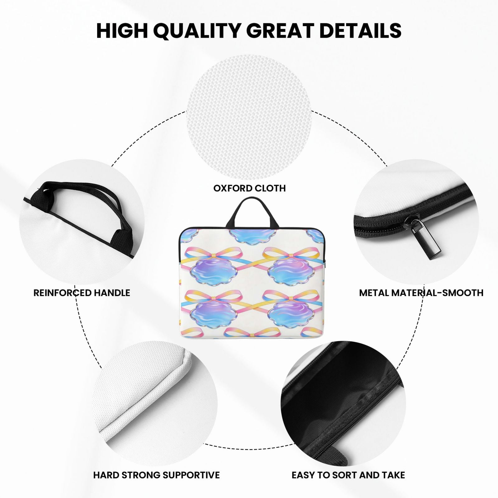 Laptop Sleeve Bag For Women Men 14inch Waterproof Durable Protective Computer Carrying Cover Handle Laptop Case Bag Glowing Bow Shell
