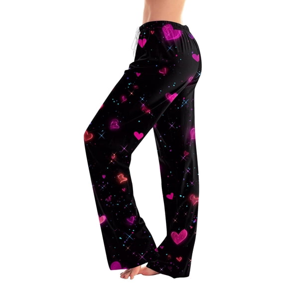Pajama Bottoms for Women Heart Graphic Holiday Long Pj Pants Relaxed Fit Wide Leg Heart Pj Pants Valentines Day Gifts