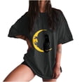thumbnail image 1 of Blusa de manga corta con estampado de luna y sol de calavera divertida con mangas caídas vintage para mujer Pompotops hfajkhk125039, 1 of 9