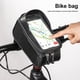 thumbnail image 4 of Yuarrent PU grano de carbono bicicleta marco frontal bolsa impermeable cremallera pantalla táctil visera teléfono inteligente almacenamiento Ciclismo, 4 of 6