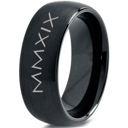 Tungsten Gradutaing Class Of 2019 Roman Numerals Engraved Band Ring 8mm Men Women Comfort Fit Black Dome Brushed (Best Mens Rings 2019)