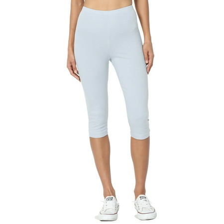 Cotton Vintage Leggings - TheMogan Women's S~3X Basic Stretch Cotton Span Below Knee Length Capri Leggings