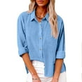 thumbnail image 2 of AherBiu Plus Size Button down Shirts for Women Cotton Linen Long Sleeve Tops Lapel V Neck Lightweight Blouse, 2 of 7