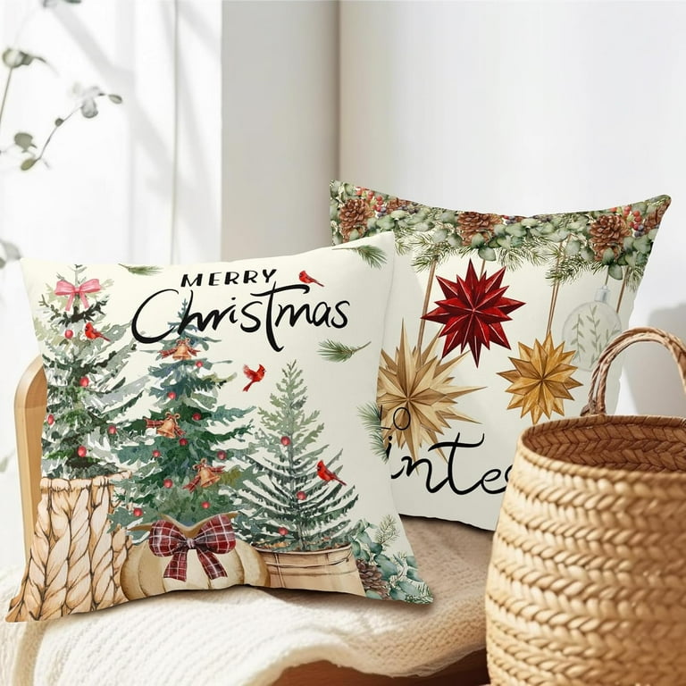 Christmas Pillow Covers 18x18 Inch Set of Christmas Tree Throw