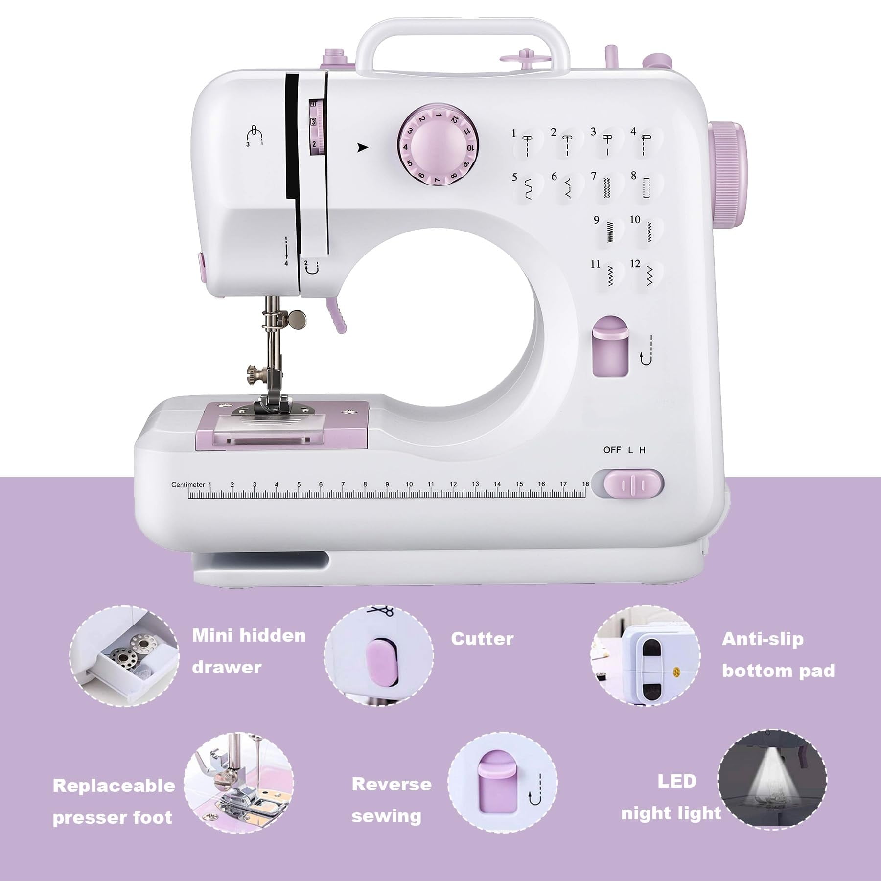 Sewing Machine for Beginners with Foot Pedal,Multifunctional Household Sewing Machine,Automatic Thread Rewind,Double Thread and Double Speed,12 Build-in Stitches